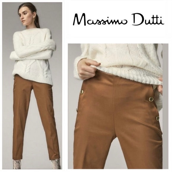 Massimo Dutti Brown Slim Fit High-Waisted
Trousers with side buttons - Picture 1 of 10